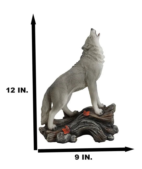 Large Cries Of The Night Howling Alpha Gray Wolf Statue 12"H Spirit Wolves Decor - Exclusive Design