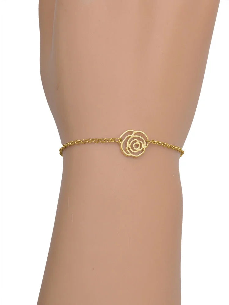 Delight Jewelry Silvertone Antiqued Four Leaf Clover Gold-tone Rose Link Chain Bracelet, 6.25"+1.75" Extender - Exclusive Design