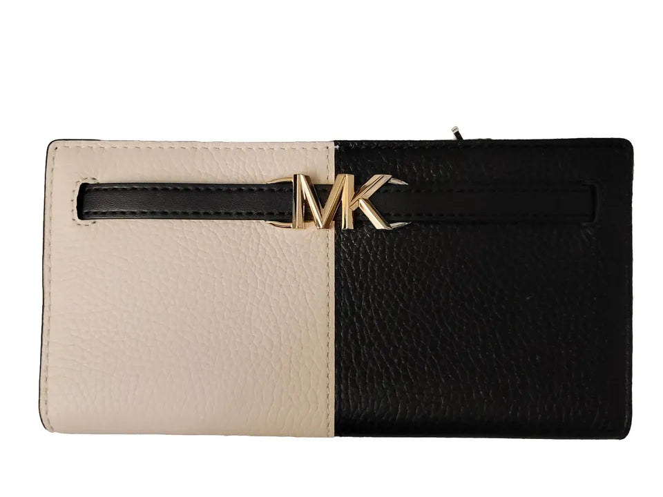 Stylish MICHAEL KORS JET SET REED LARGE FLAP BIFOLD SNAP WALLET BLACK AND WHITE