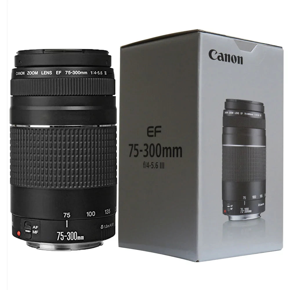 Stylish Canon EF 75-300mm f/4.0-5.6 III Lens + 58mm UV Filter + Lens Pen + Cap Holder
