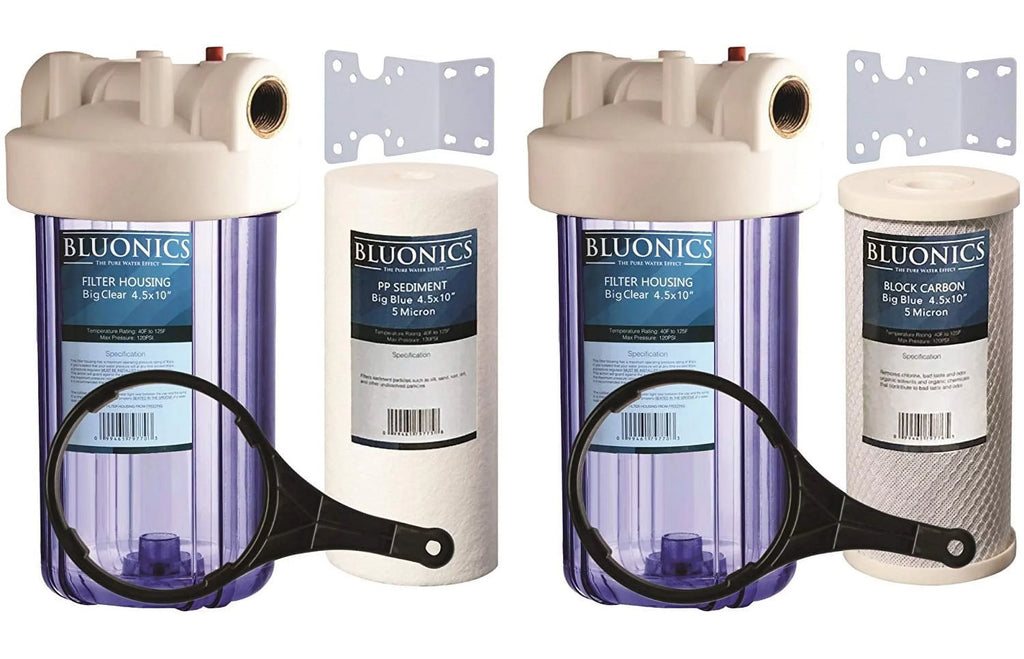 Stylish Two 4.5 x 10" Big Blue Whole House Sediment & Carbon Water Filters