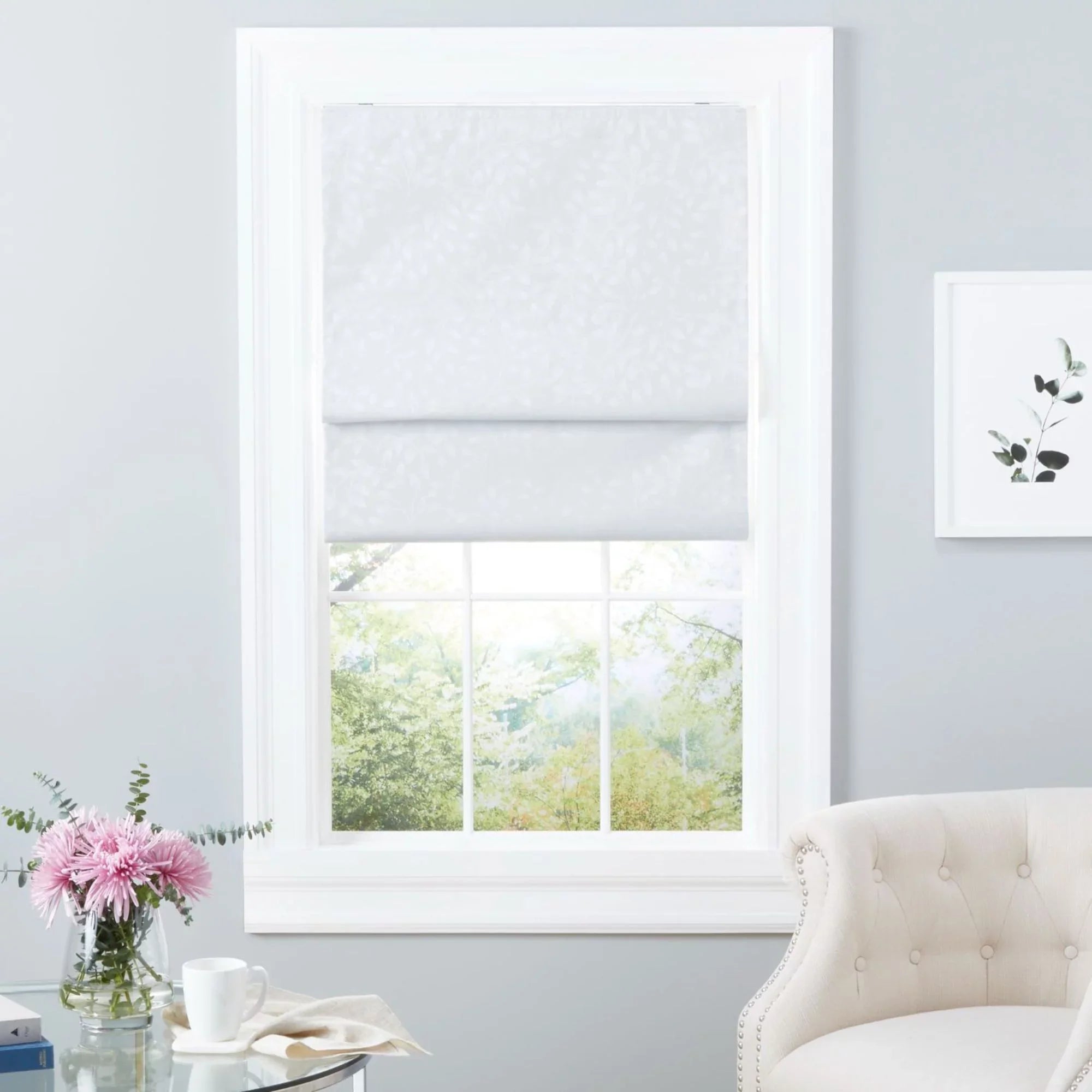 Exclusive Home Bolan Botanical Total Blackout Roman Shade, 27"x 64", White - Exclusive Design