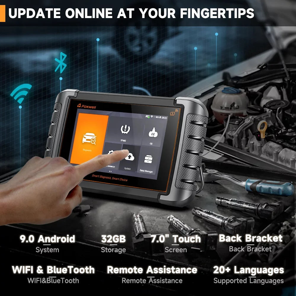 Foxwell NT809TS TPMS Relearn Programming Reset Tool Bi-directional Control Scan Tool OBD2 Automotive Scanner Scan Full Systems Oil Reset ABS Bleeding Injector Coding 30+ Reset Services Car Code Reader - Exclusive Design