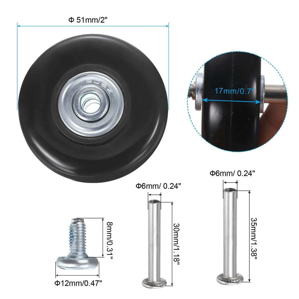 Uxcell Luggage Wheels Replacement 51 x 17 mm/2" x 0.7" for Suitcase, Black, 2 Set - Exclusive Design