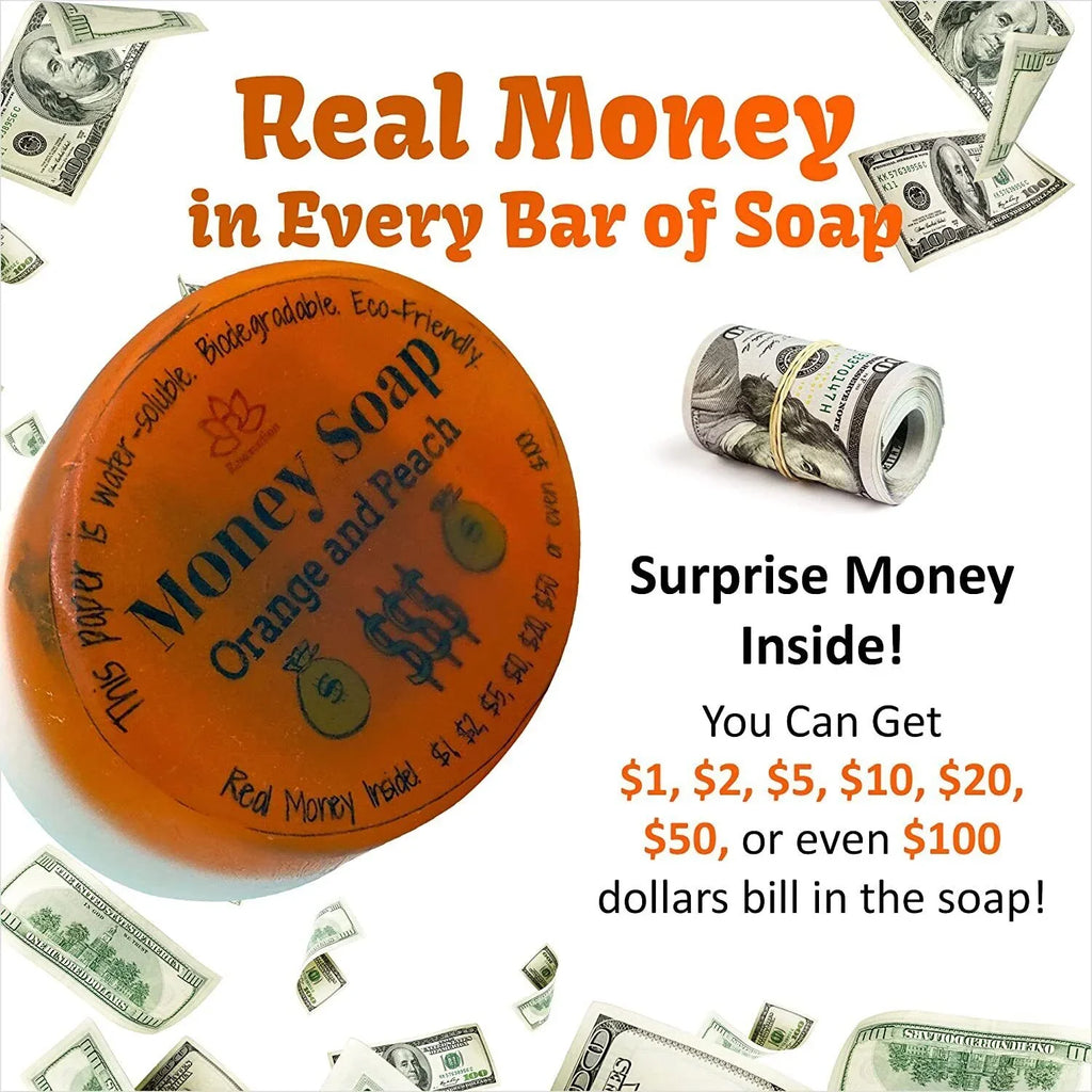 Orange and Peach Glycerin Soap Bar with Real Money Inside - Exclusive Design