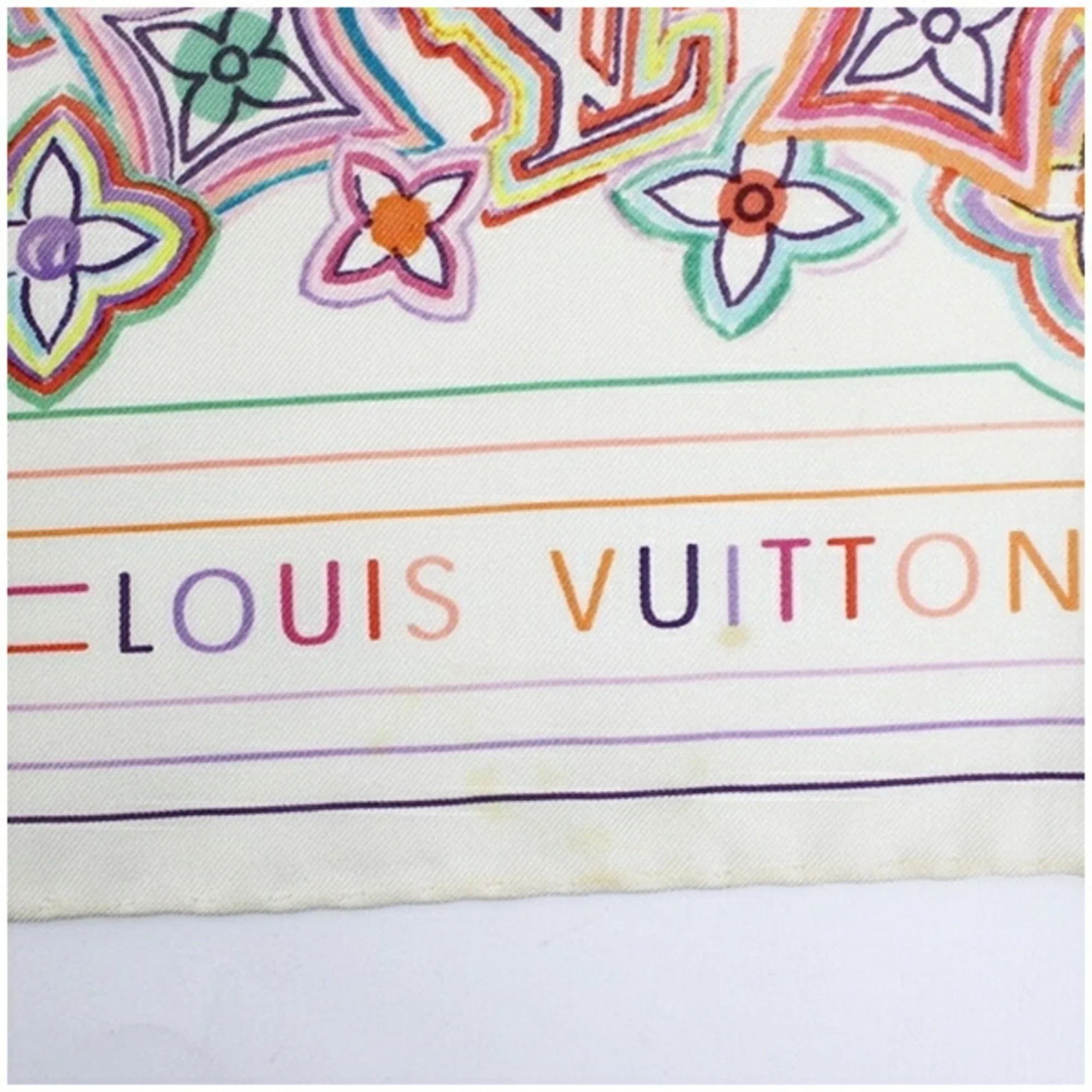 Pre-Owned Louis Vuitton Silk Scarf Muffler Monogram White x Multicolor Women's (Good)