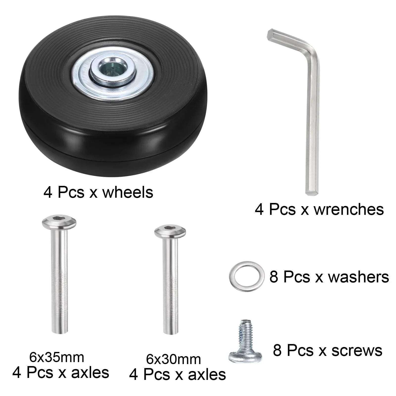 Uxcell Luggage Wheels Replacement 51 x 17 mm/2" x 0.7" for Suitcase, Black, 2 Set - Exclusive Design