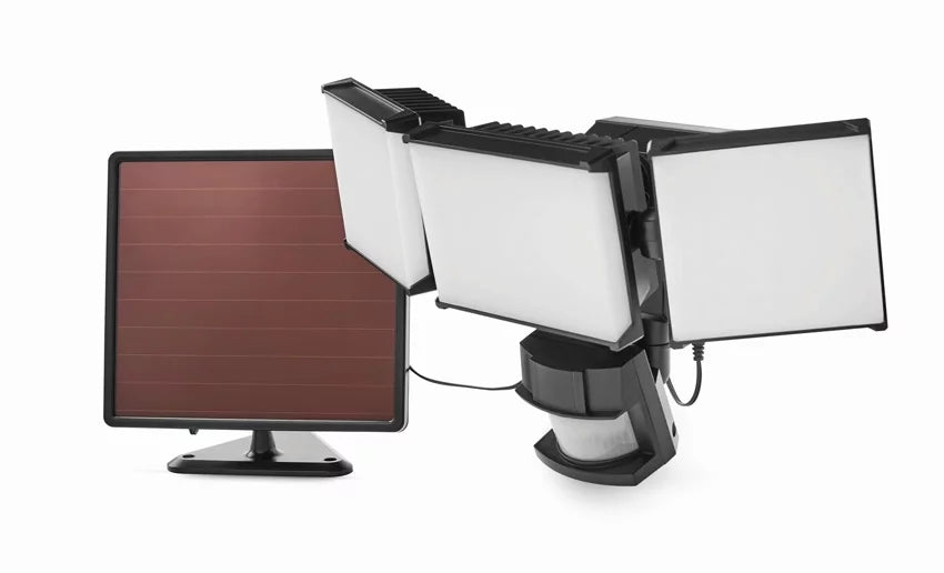 Hyper Tough Solar Three Head LED Motion Sensing Security Flood Light, Outdoor, Black, 2000 Lumen