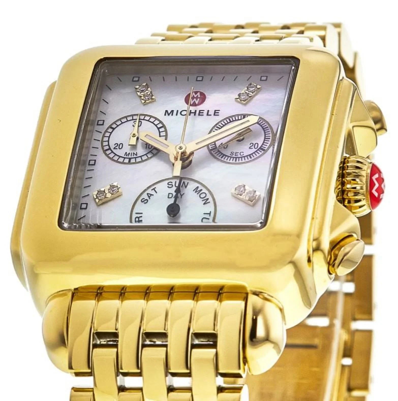 Michele Deco Mother of Pearl Diamond Dial Gold Tone Stainless Steel Women's Watch MWW06A000780 - Exclusive Design