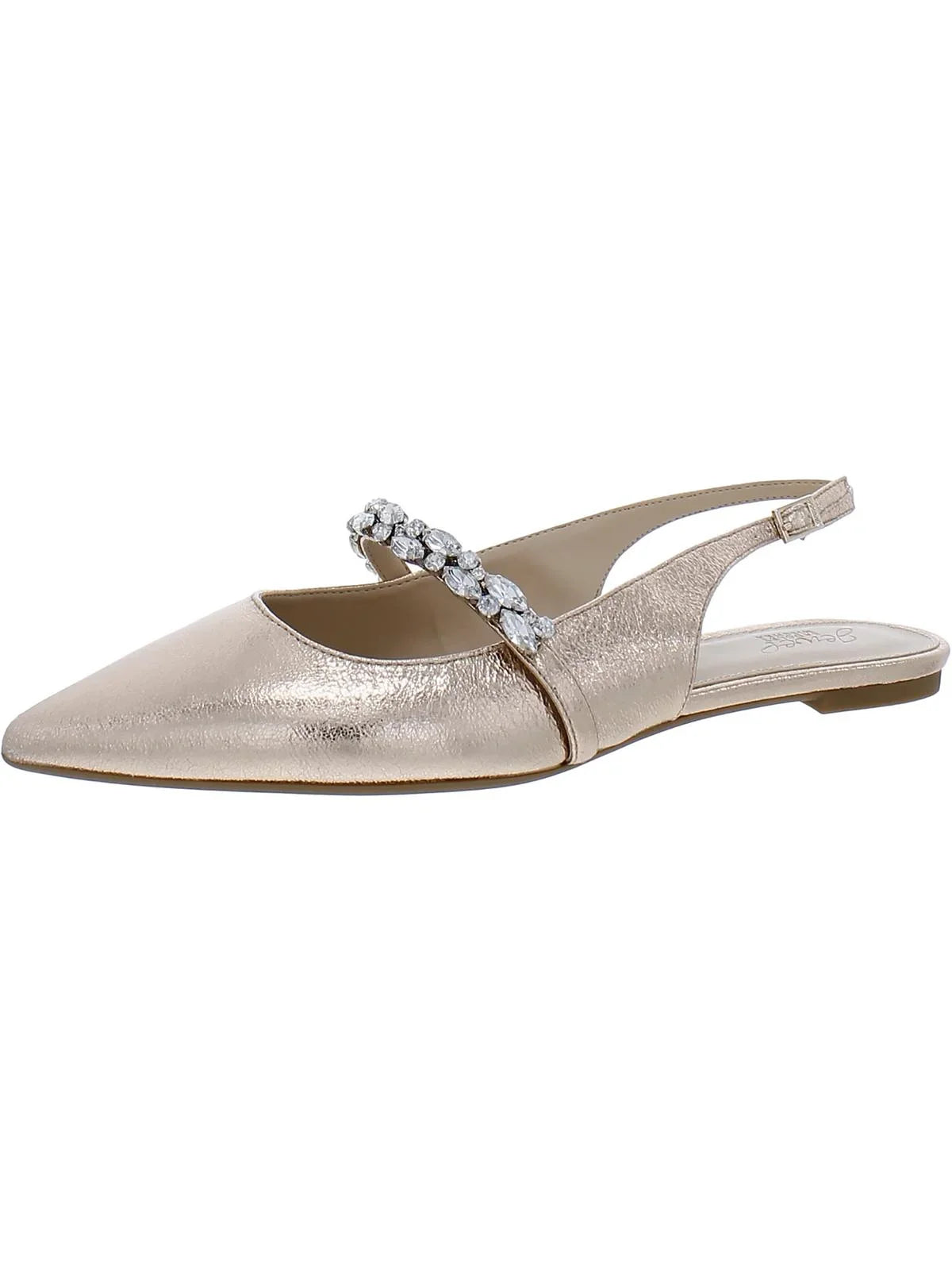 Jewel Badgley Mischka Womens Bambi Coated Ankle Strap Pointed Toe Flats - Exclusive Design