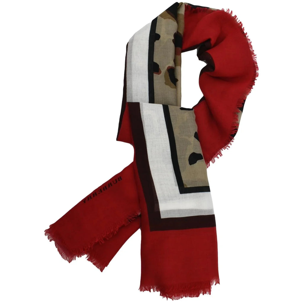 Stylish BURBERRY Leopard Print Multicolor Scarf Red