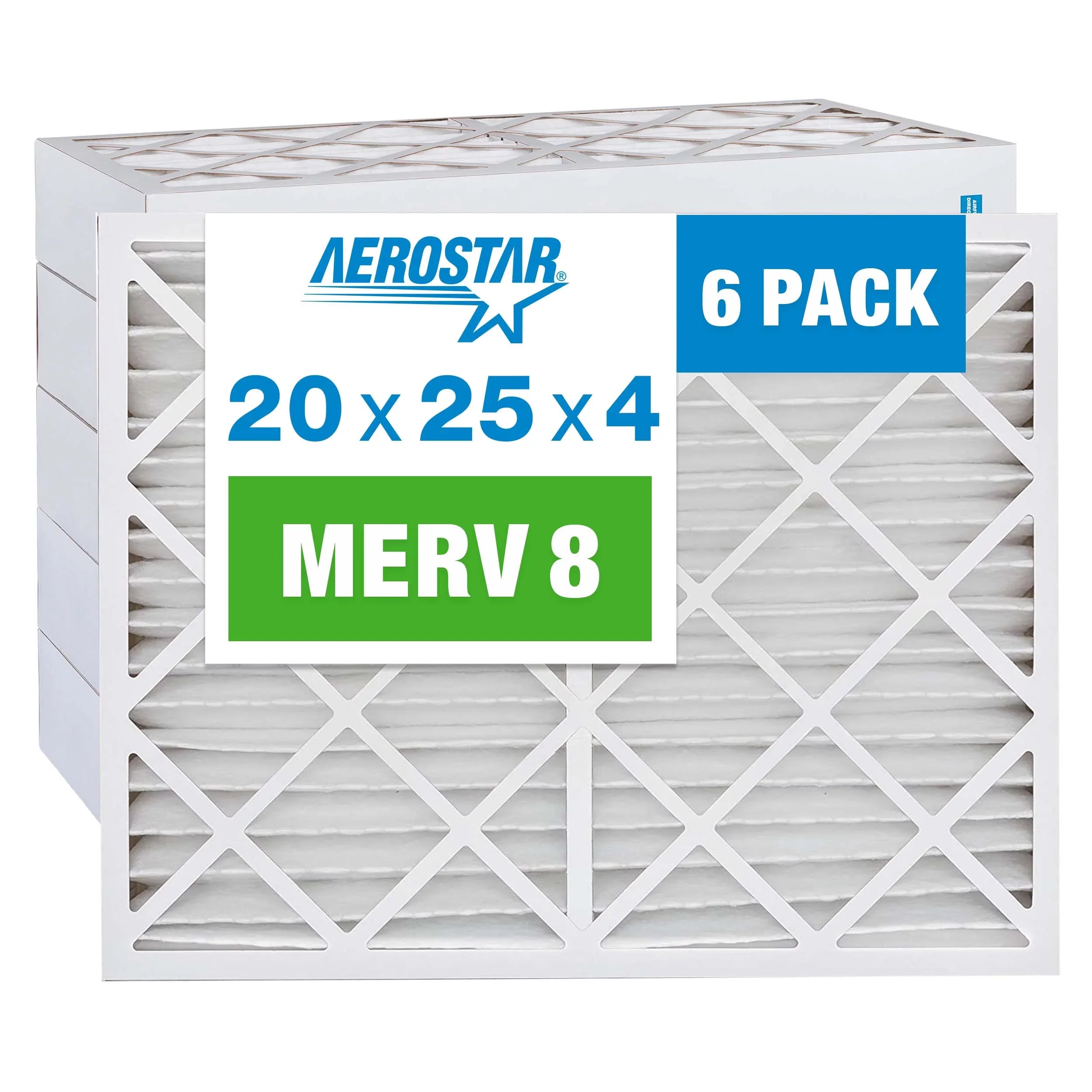 Stylish Aerostar 20x25x4 MERV 8 Pleated Air Filter, AC Furnace Air Filter, 6 Pack