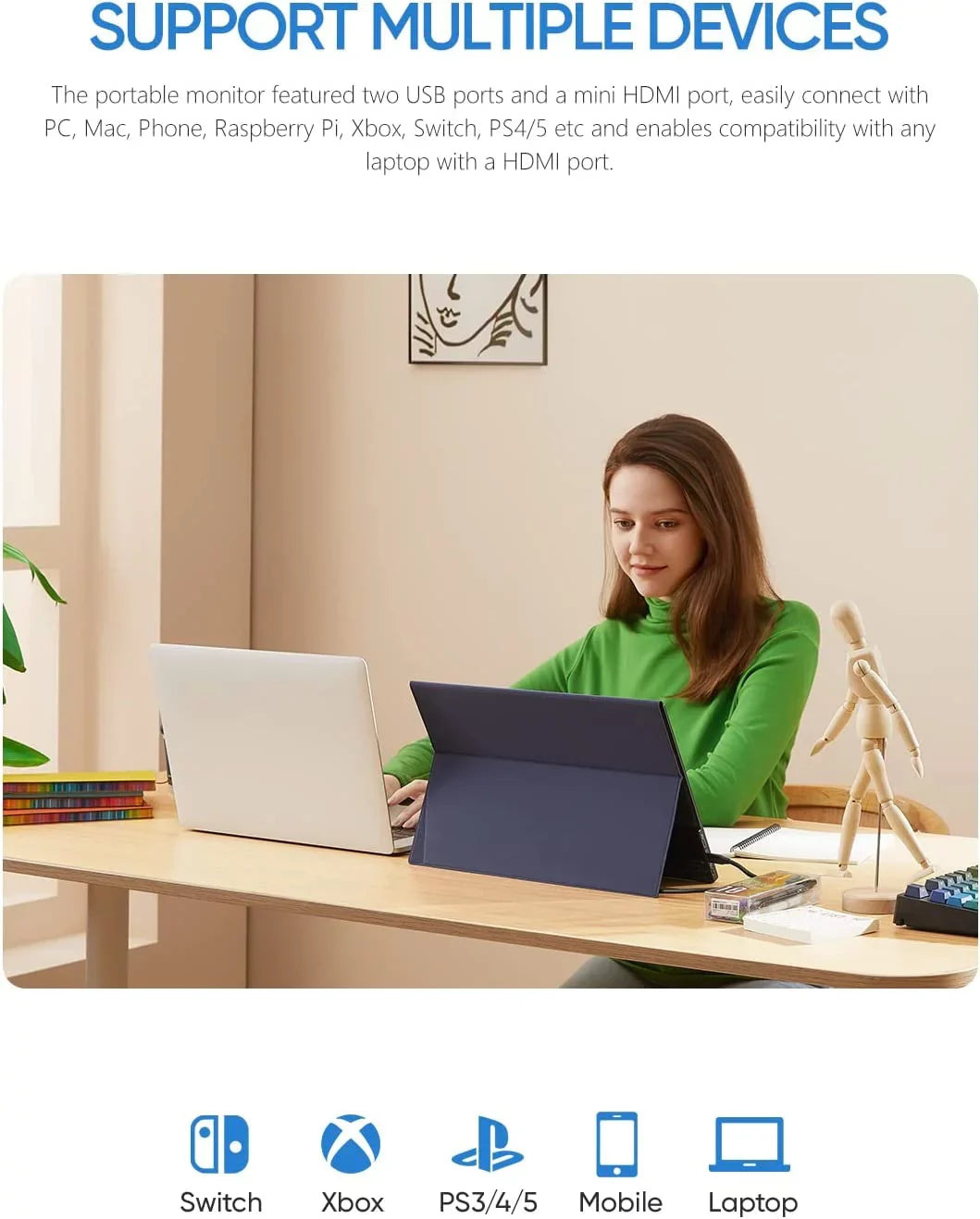 Arzopa Portable Monitor 15.6'' FHD 1080P Portable Laptop Monitor IPS Computer External Screen USB C HDMI Display - A1 GAMUT