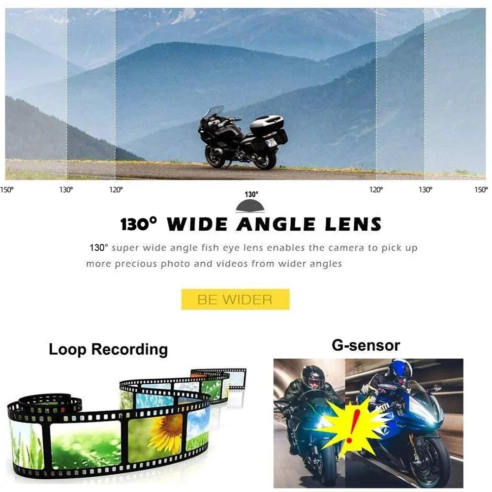 VSYSTO HD 1080P No Screen Motorcycle Dash Cam, WiFi Night Vision 130Â° Wide Angle Front & Rear Camera 2 Channels Video Driving Recorder, Loop Recording, G-sensor