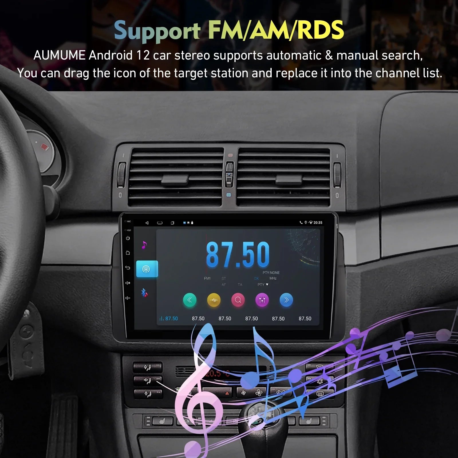 Stylish 6+128G 9-inch Android 12 Double Din Car Stereo for BMW E46/M3/318/320/325/Rover 75/MG ZT Touchscreen Screen QLED Car Radio with Carplay Android Auto SWC Support Backup Camera