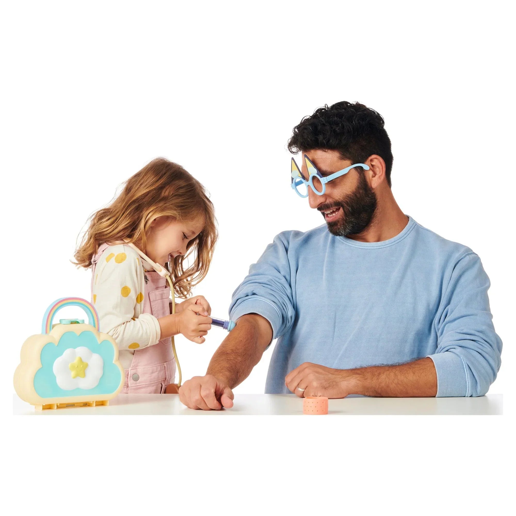 Bluey Cloud Bag Doctor's Set, Doctor Check Up Set, Toy Doctor's Playset with 7 Play Pieces, Stethoscope, Syringe, toy Bandage, Stickers, and more , Preschool, Toys for Kids, Ages 3+ - Exclusive Design