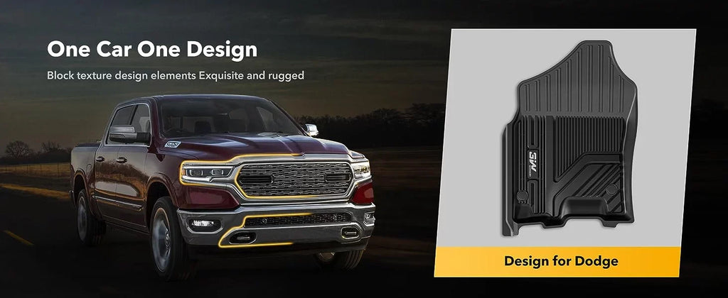 3W Floor Mats Fit for 2019-2023 Dodge Ram 1500 Crew Cab with Rear Under-Seat Factory Storage Bucket Seat, All Weather Car Liners Floor Liner Full Set Car Mats - Exclusive Design