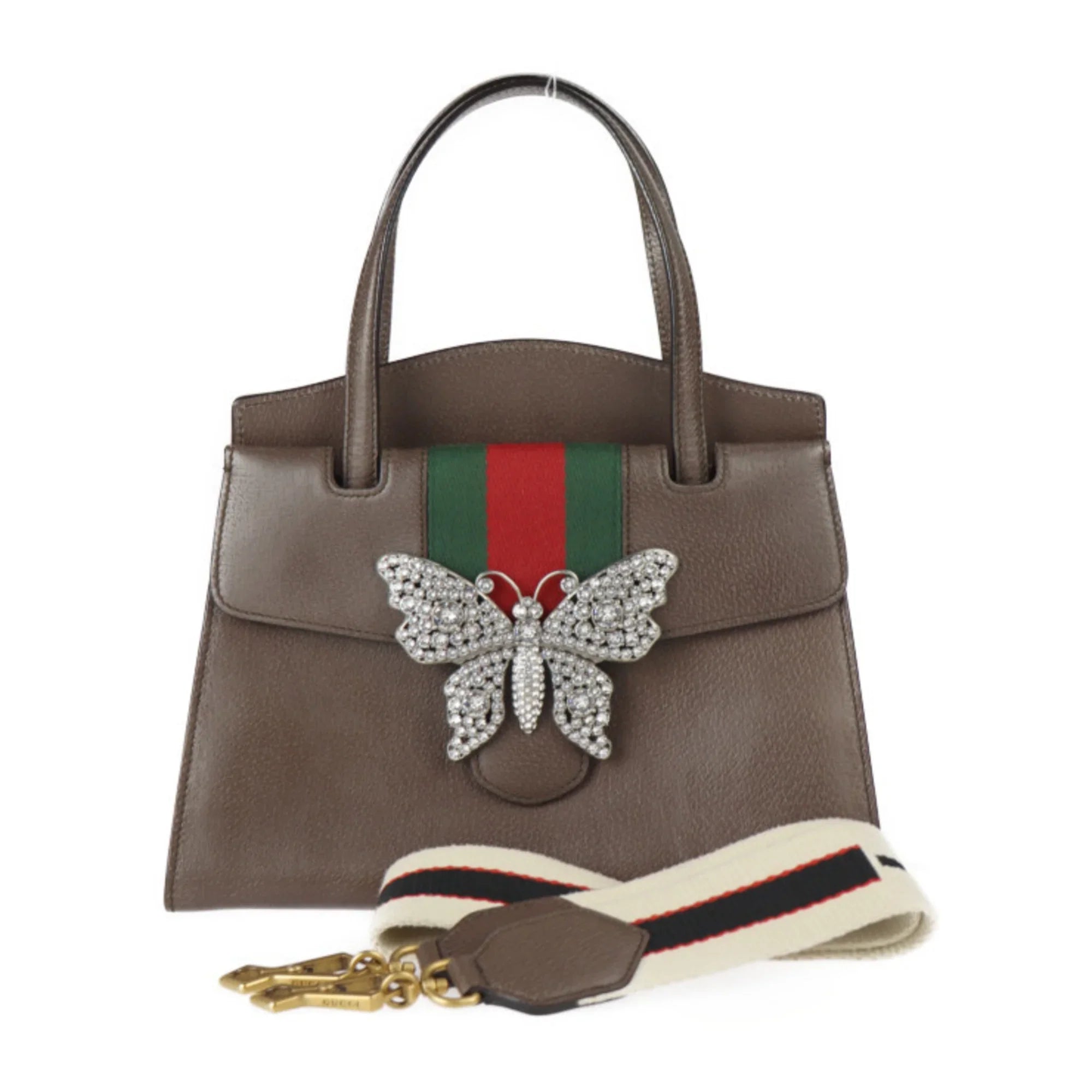 Pre-Owned GUCCI Gucci Totem Sherry Handbag 505342 Leather Rhinestone Brown 2WAY Shoulder Bag Butterfly Motif (Good)