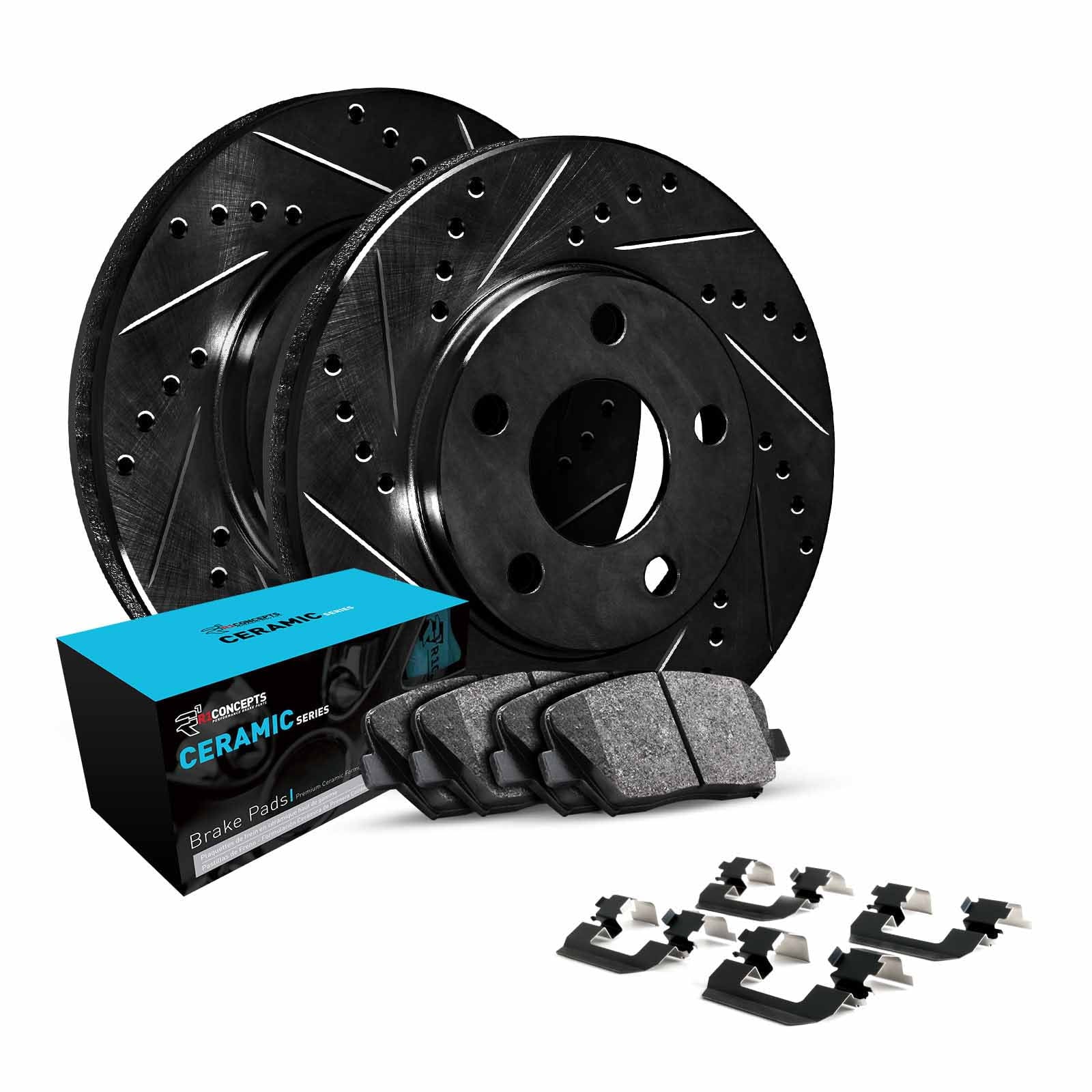 Stylish R1 Concepts Front Brakes and Rotors Kit |Front Brake Pads| Brake Rotors and Pads| Ceramic Brake Pads and Rotors |Hardware Kit WHWH1-39025