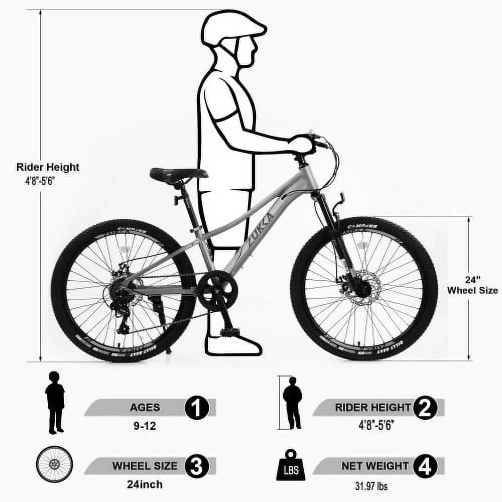 Stylish Mountain Bike for Girls and Boys Mountain 24 inch shimano 7-Speed bike,Suspension fork,Aluminum alloy Frame,10 inch Frame