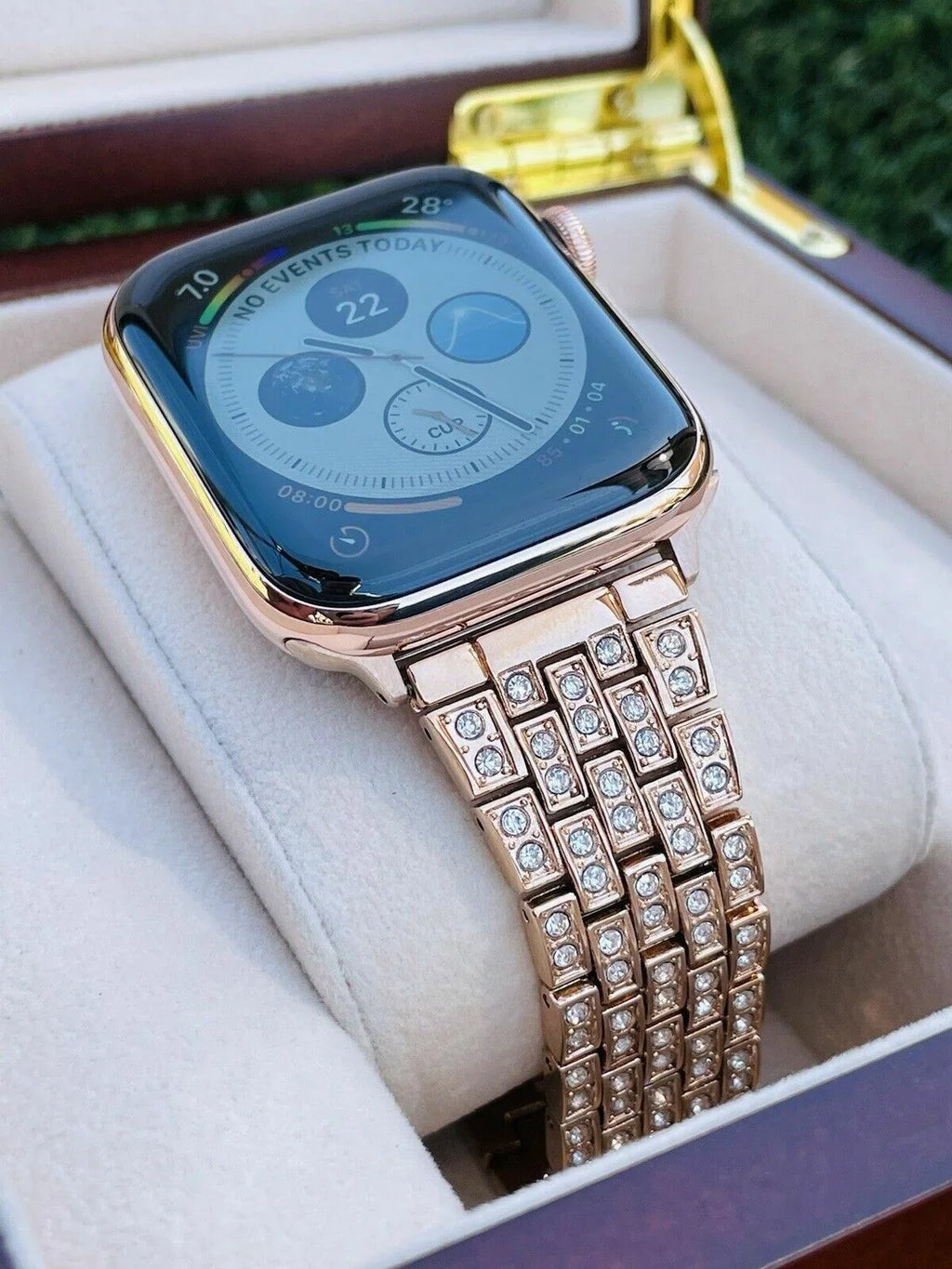 Stylish Custom 24K Rose Gold 45MM iWatch SERIES 7 Stainless Steel Rose Gold Band