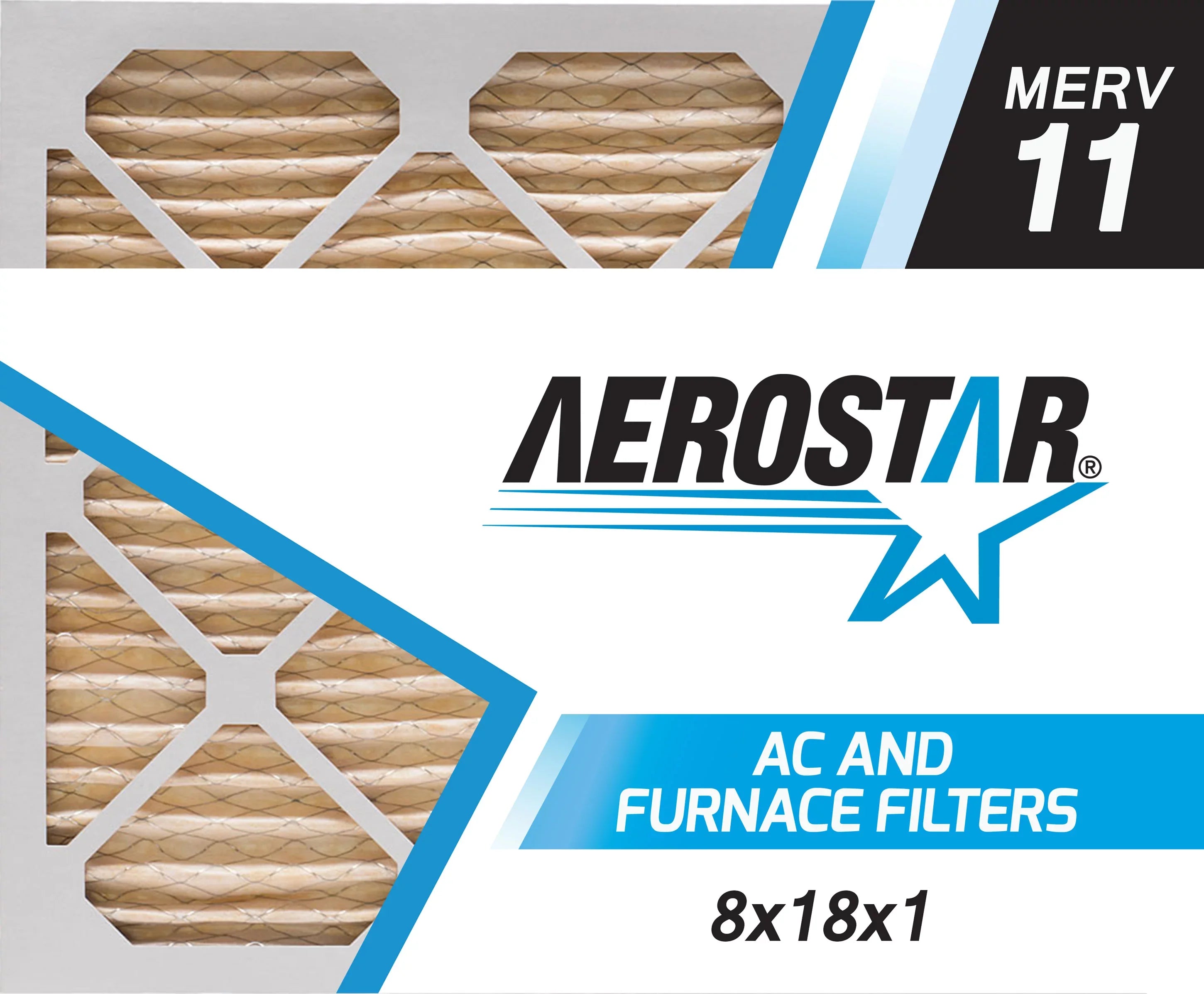 Aerostar 8x18x1 MERV 11, Air Filter, 8x18x1, Box of 4