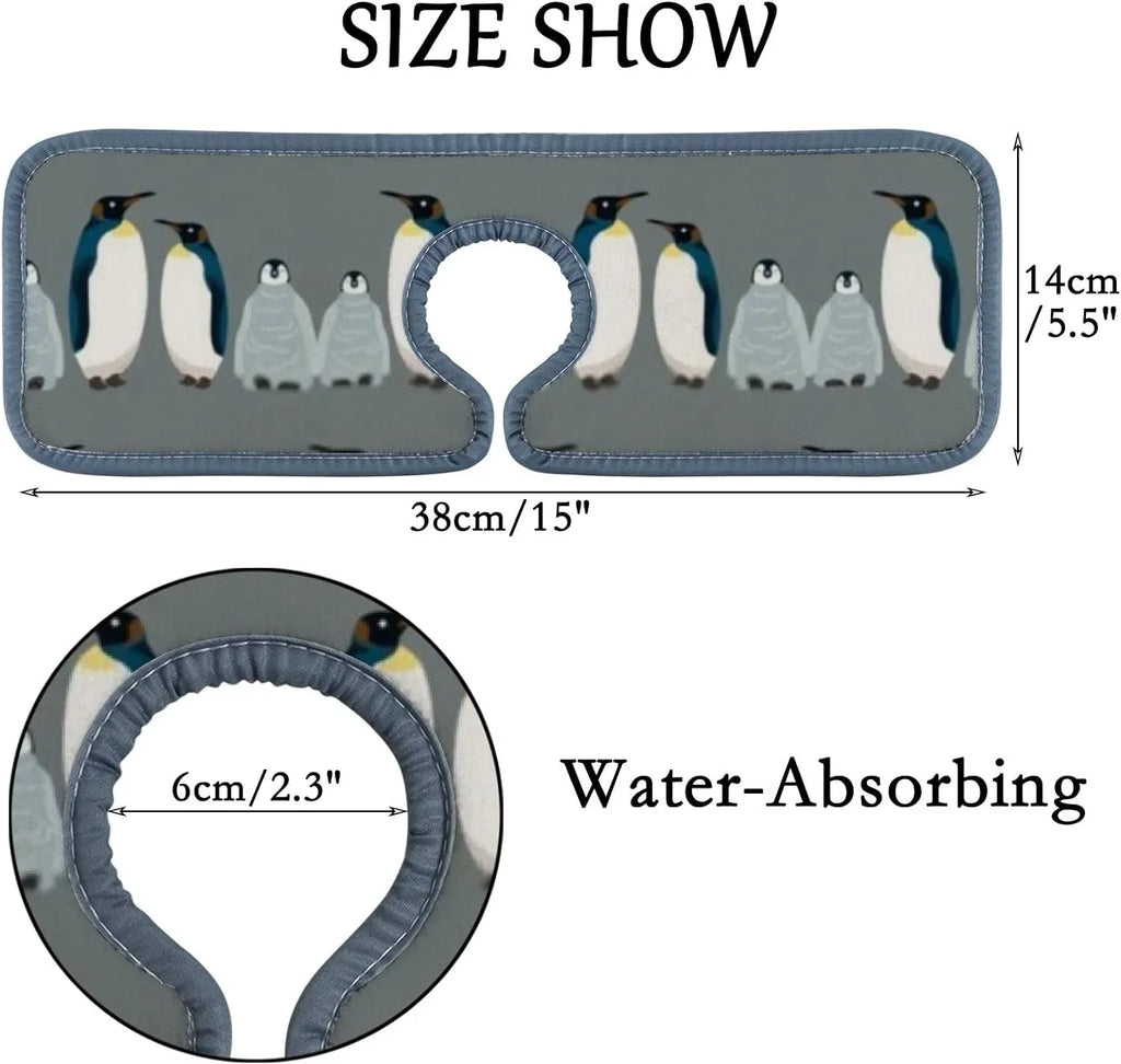 Stylish Bestwell 3PCS Faucet Absorbent Mat, Sea Bird Penguin Washable Sink Splash Guard Drip Catcher, Kitchen Bath Countertop Sinkmat Microfiber Drying Mats