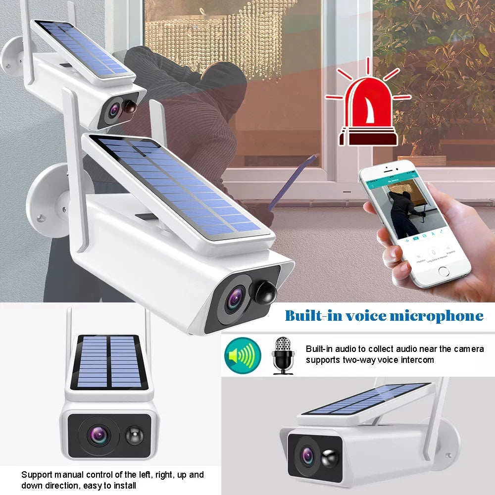 Stylish Security Cameras Wireless Outdoor, DFITO Solar Security Camera Outdoor with Solar Panel, PIR Detection, 2-Way Talk, Night Vision,Waterproof, White
