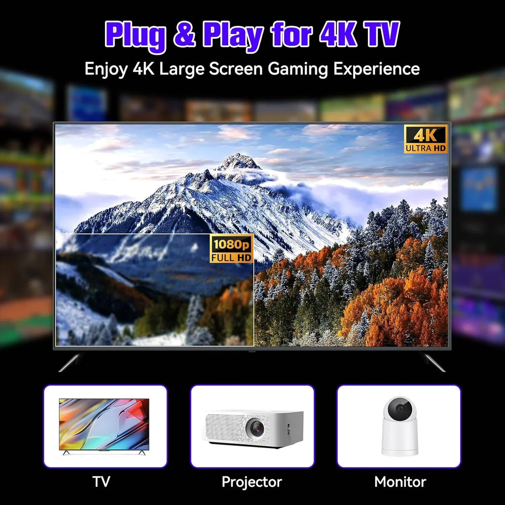 Stylish Game Stick 64G, 25,000+ Retro Games, Compatible with 12 Emulator Console, Wireless Retro Game Console Support 4K HD Output, Plug and Play Video Games for TV, 2.4G Wireless Controllers