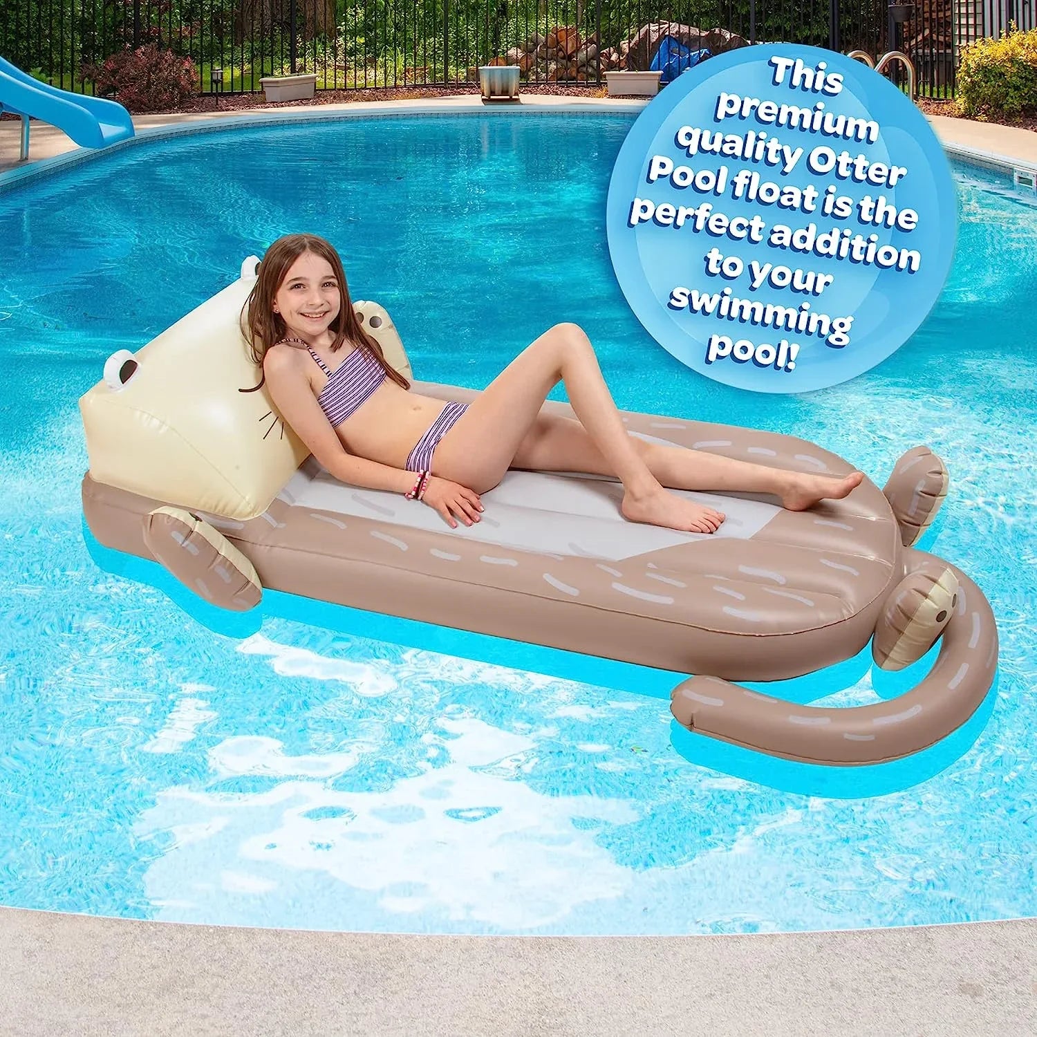 Stylish Aquamazing Inflatable Otter Pool Float w/Headrest- Cute Swimming Lounger Chair for Kids & Adults- Measures 64â x 26â - Perfect for Summer