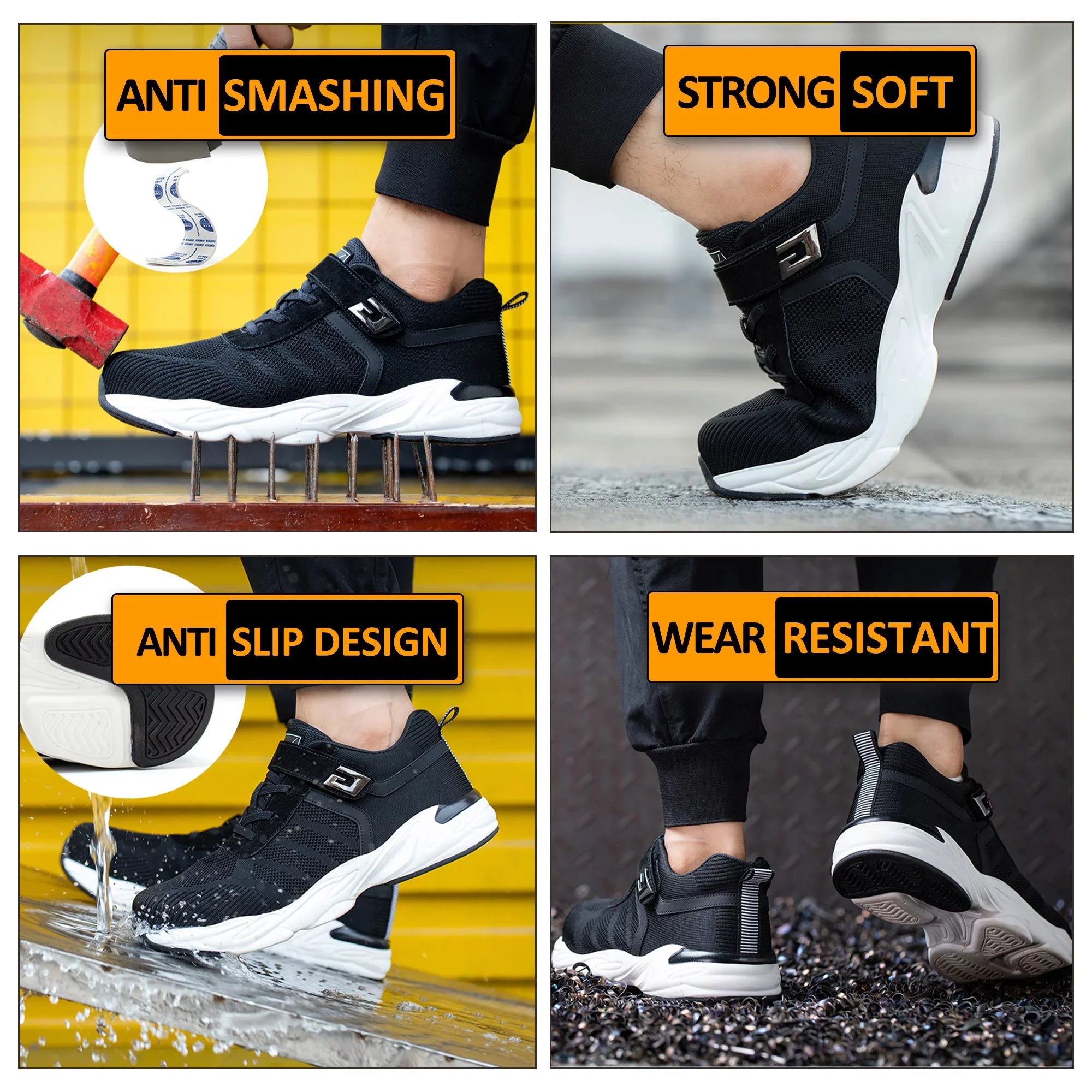 Tanleewa Mens Safety Work Shoes Steel Toe Breathable Non-Slip Shoe Size Men6.5/Women7.5