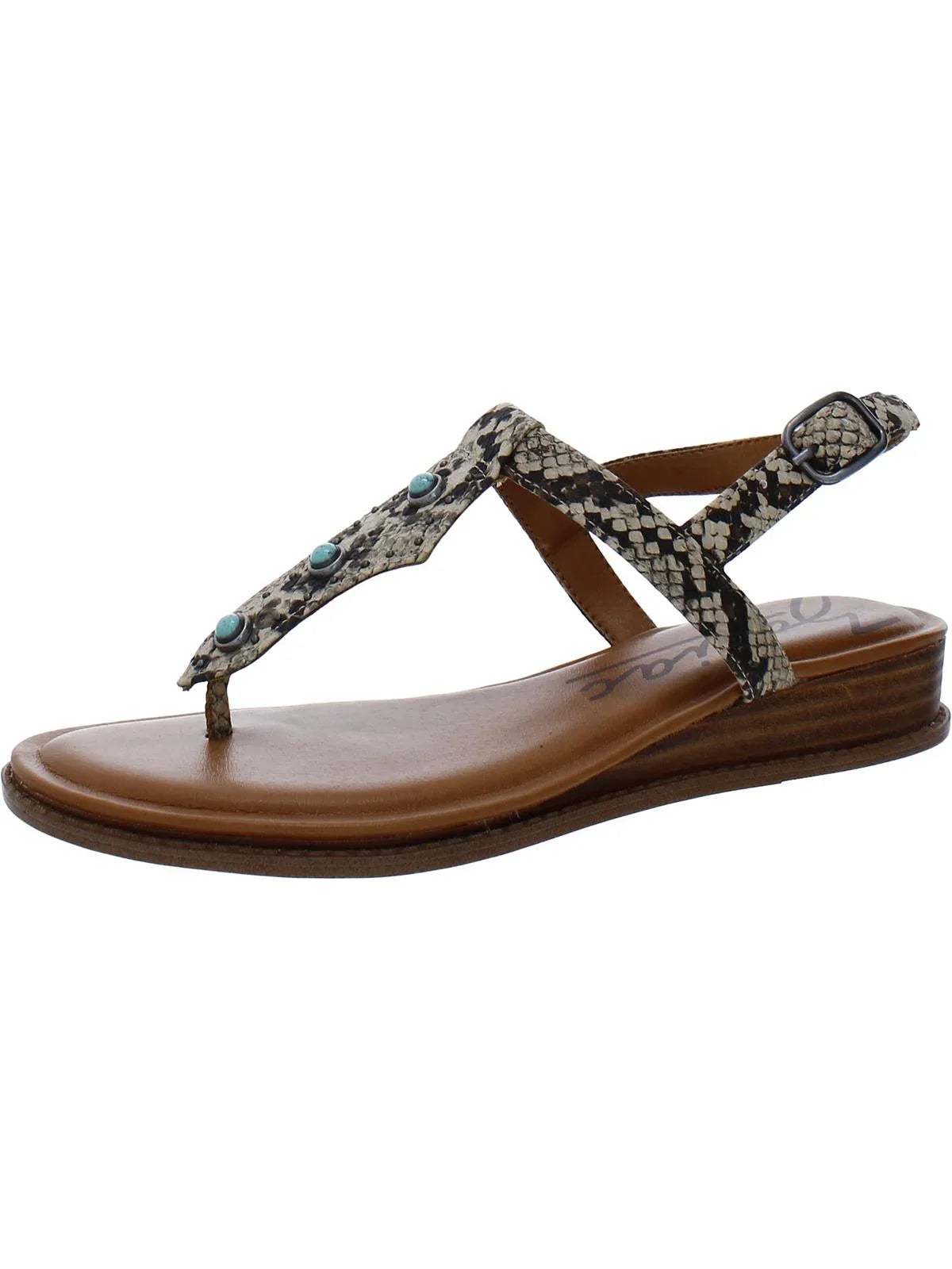 Stylish Zodiac Womens Giselle Snake Print Beaded T-Strap Sandals
