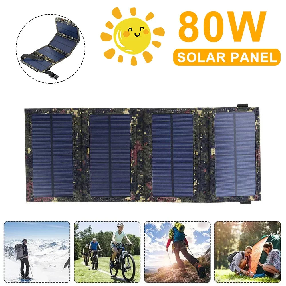 JLLOM 2Pcs 80W USB Solar Panel Folding Portable Power Bank Outdoor Hiking Phone Charger Kit - Exclusive Design