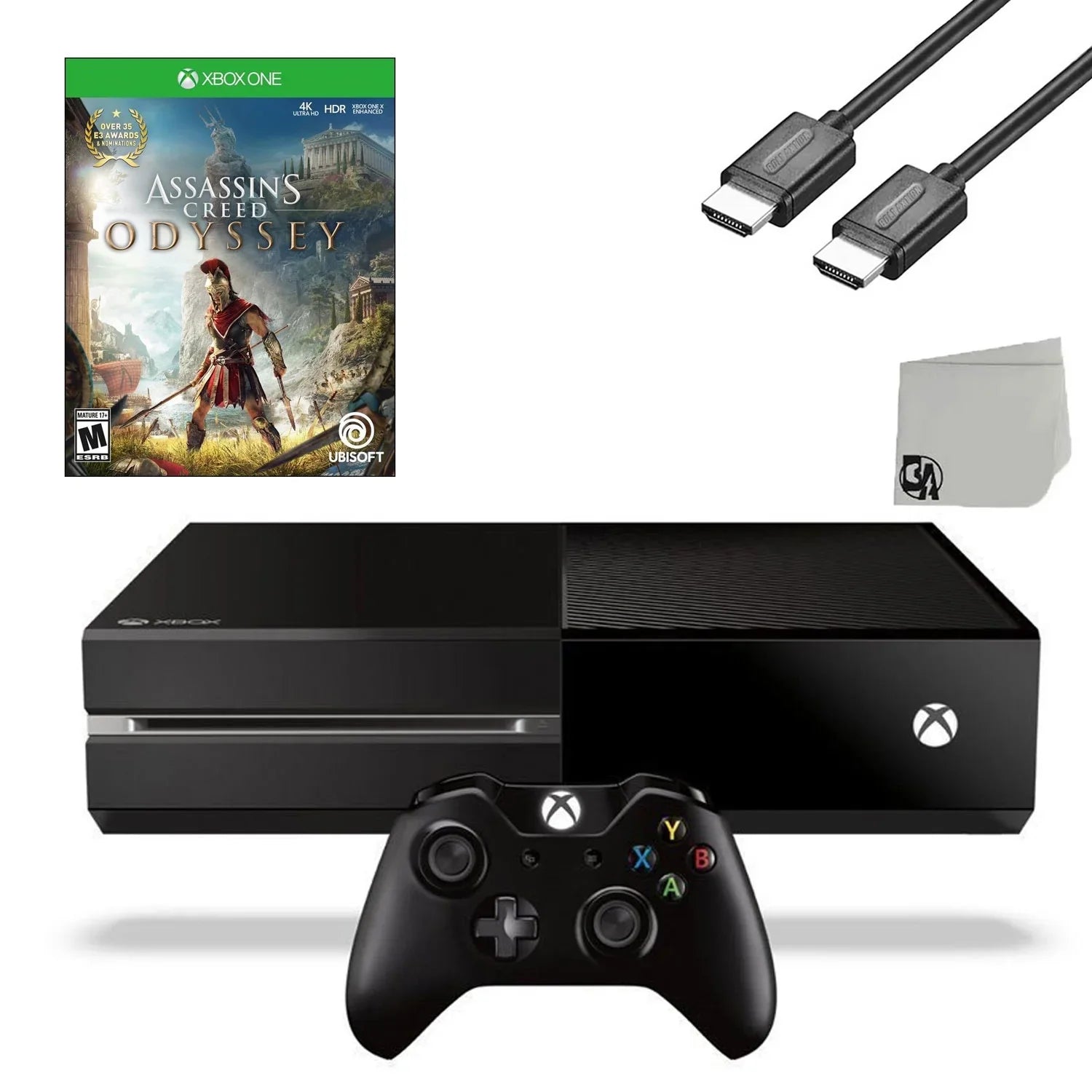 Xbox One Original 500GB Gaming Console Black HDMI Cable With Assassin's Creed Odyssey Game BOLT AXTION Bundle Like New - Exclusive Design
