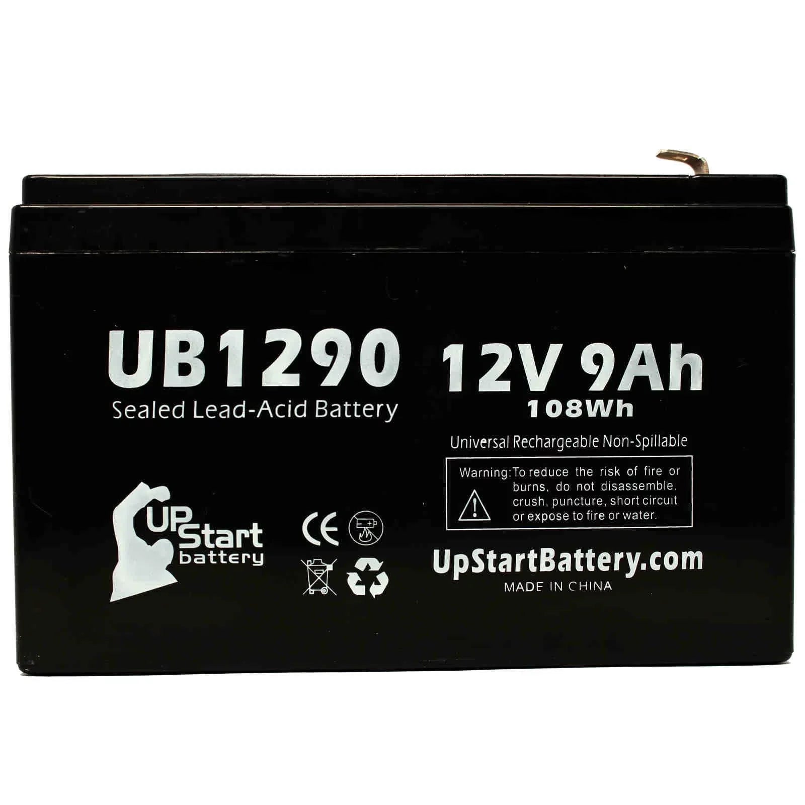 4x Pack - Compatible Kontron 7640 MICROGAS Battery - Replacement UB1290 Universal Sealed Lead Acid Battery (12V, 9Ah, 9000mAh, F1 Terminal, AGM, SLA) - Includes 8 F1 to F2 Terminal Adapters - Exclusive Design