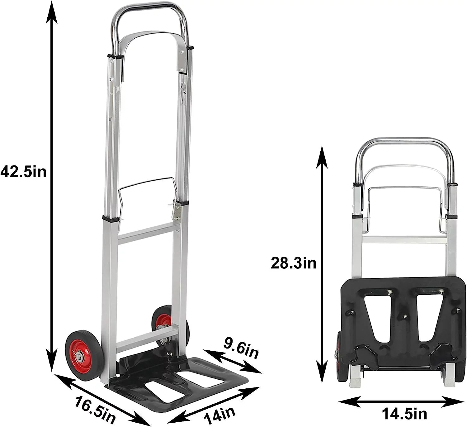 Aluminum Foldable Hand Truck with Telescoping Handle and Rubber Wheels Heavy Duty Compact Luggage Cart Portable Trolley for Travel, Shopping or Industrial - Exclusive Design