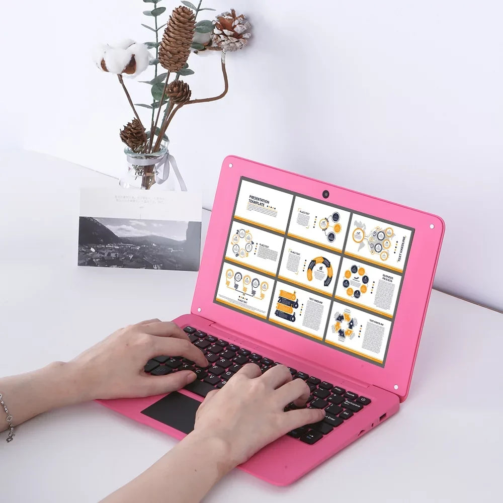 Tomshine Portable Windows 10 10.1inch Netbook Support TF card with Quad Processor/ 2GB+64GB/ Wi-Fi/ BT/ HD Pink Plug