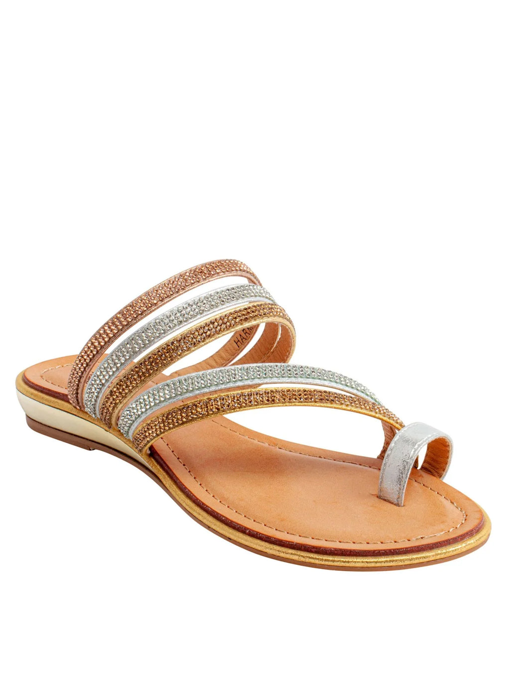 G.C. SHOES Womens Gold Strappy Toe-Loop Rhinestone Padded Harmonie Round Toe Wedge Slip On Slide Sandals 9 - Exclusive Design