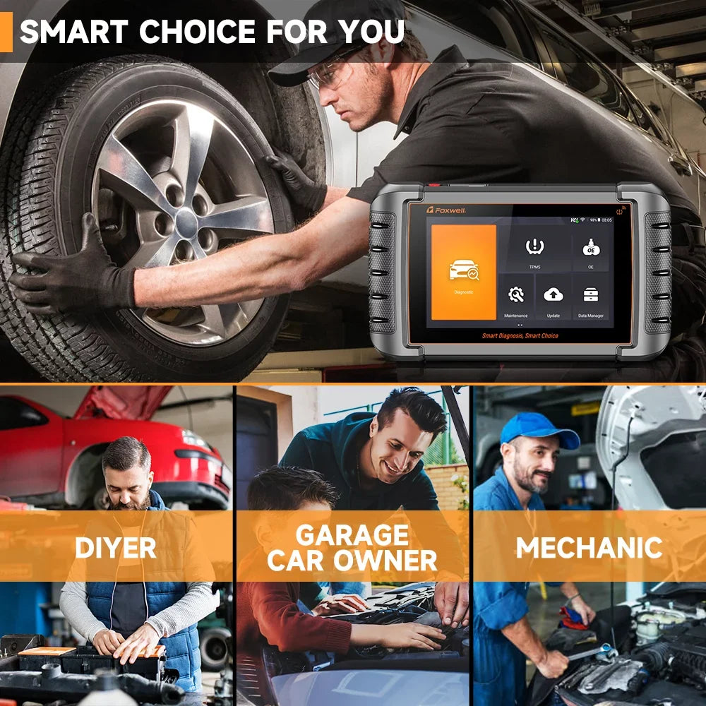 Foxwell NT809TS TPMS Relearn Programming Reset Tool Bi-directional Control Scan Tool OBD2 Automotive Scanner Scan Full Systems Oil Reset ABS Bleeding Injector Coding 30+ Reset Services Car Code Reader - Exclusive Design