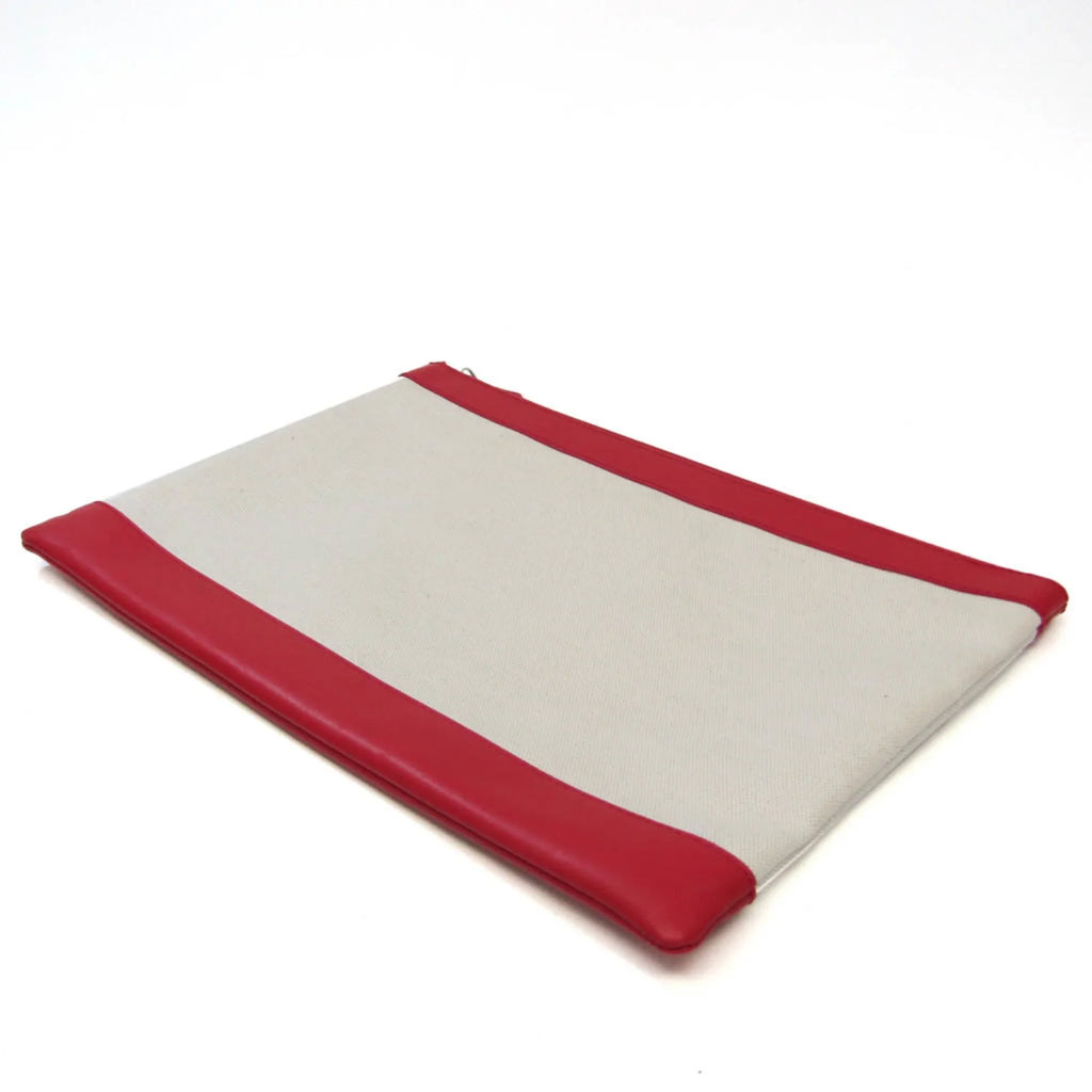 Stylish Pre-Owned Balenciaga 373840 Women's Leather,Canvas Clutch Bag,Pouch Beige,Red Color (Good)