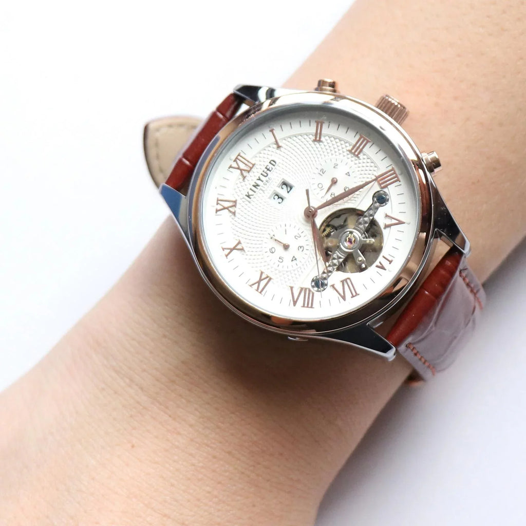 Luxury Men Chronograph Leather Strap Watch Luxury Waterproof Calendar Watch Brown - Exclusive Design