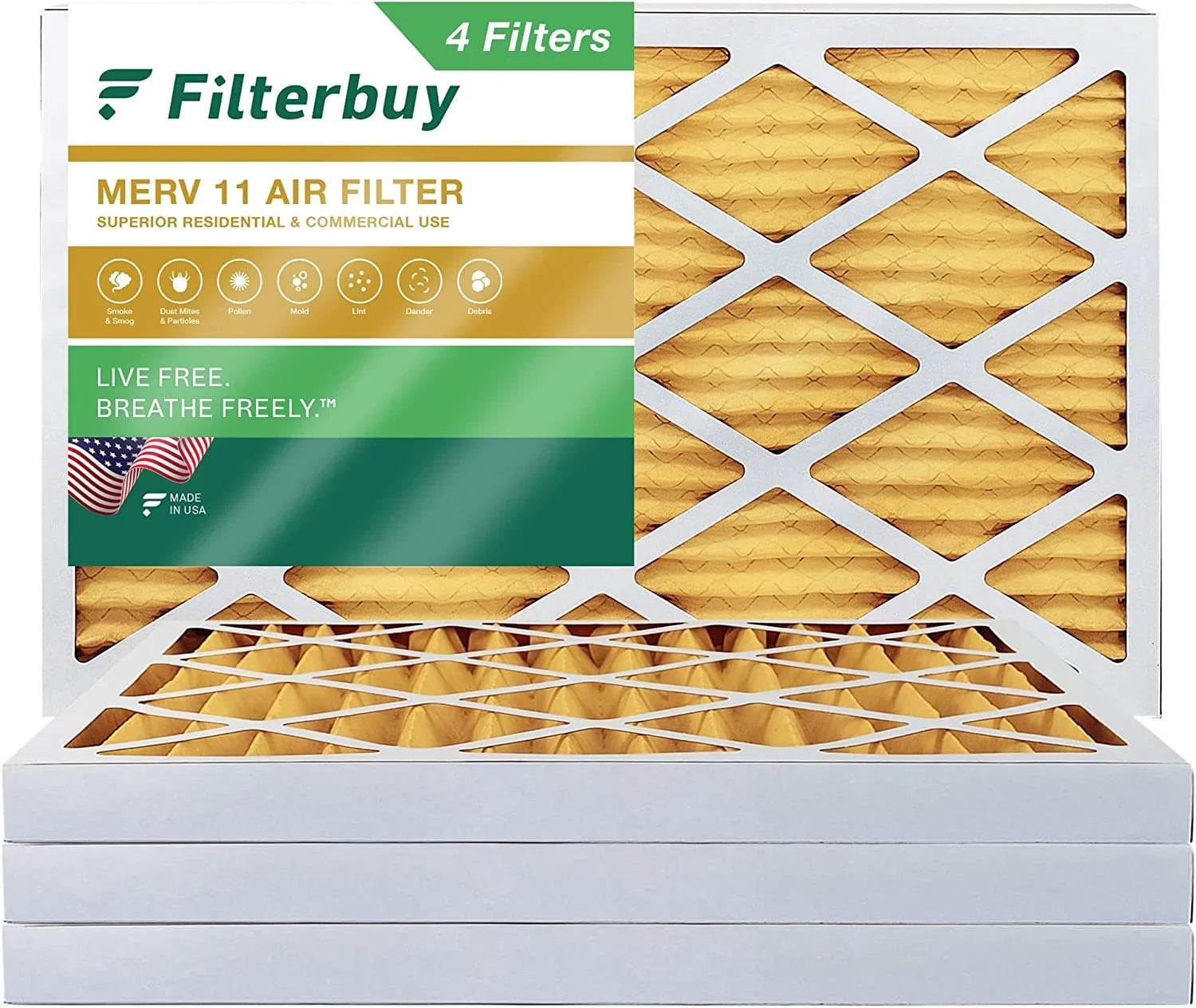 Filterbuy 16x25x2 MERV 11 Pleated HVAC AC Furnace Air Filters (4-Pack) - Exclusive Design