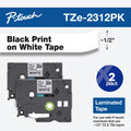 Brother P-touch Tze Standard Adhesive Laminated Labeling Tapes, 1/2"w, Black on White, 2/Pack - Exclusive Design