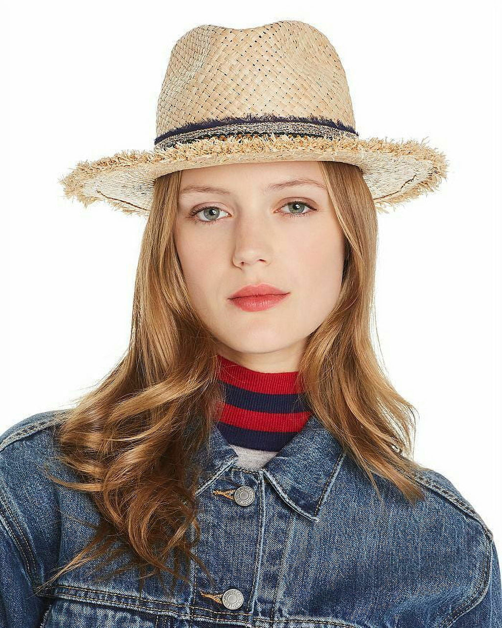 Ferrucchio Vecchi Womens Raffia Hand-Woven Trilby Hat W/ Multi-Trim Natural $108 - Exclusive Design