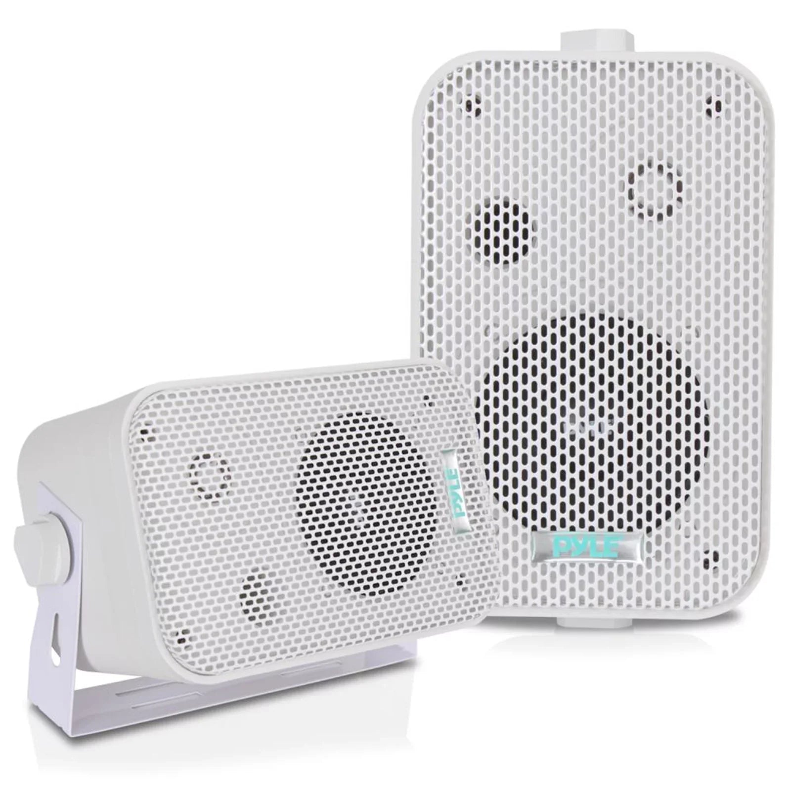 Stylish Pyle 200W Compact Wireless Bluetooth USB FM Radio Home Theater Amplifier Receiver System Bundle Combo with 4x 3.5" 300W Indoor/Outdoor White Waterproof Speakers, 16 Gauge 50 Feet Speaker Wire