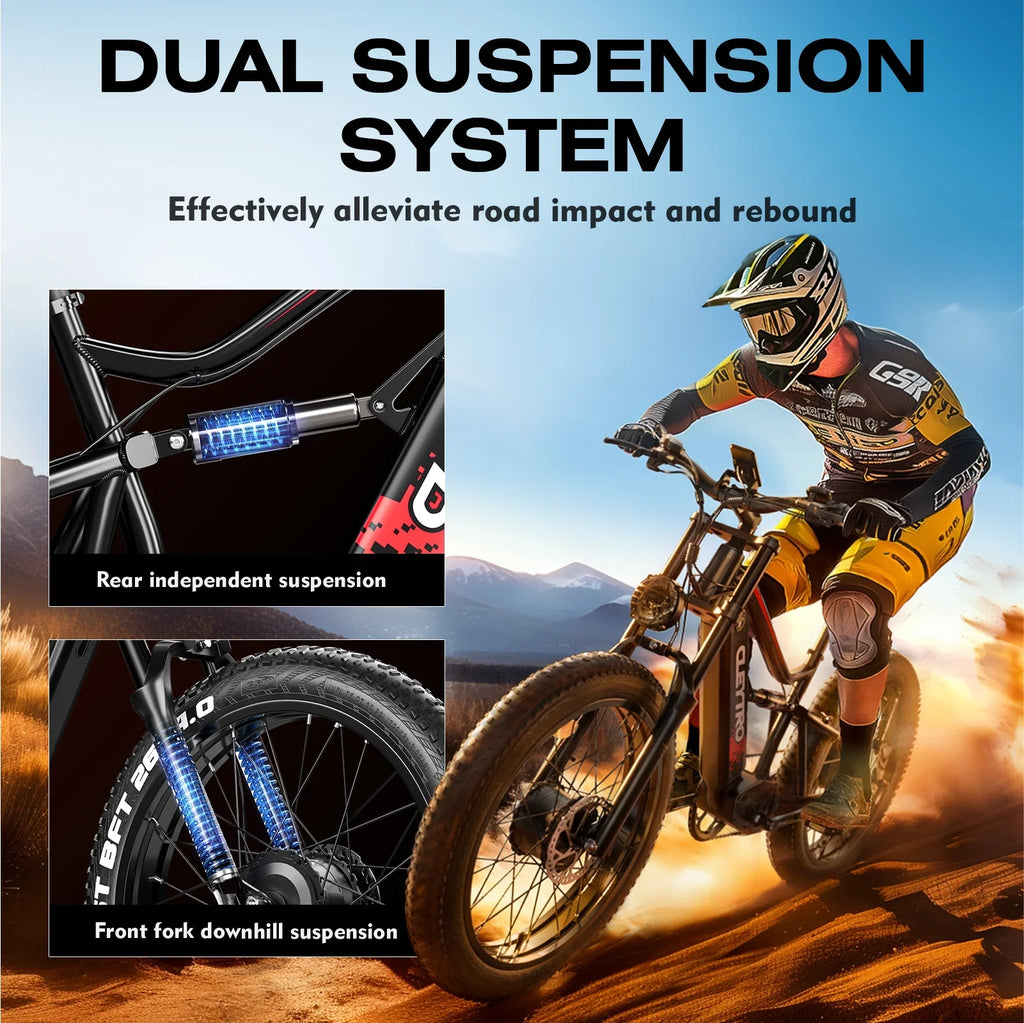 Adult Electric Bike 1500W Electric Bike, 52V 21Ah Removable Battery 26 Inch Fat Tire Off-Road Beach Mountain Electric Bike Full Suspension Dual Hydraulic Disc Brake Commuter Electric Bike 7-Speed Elec - Exclusive Design