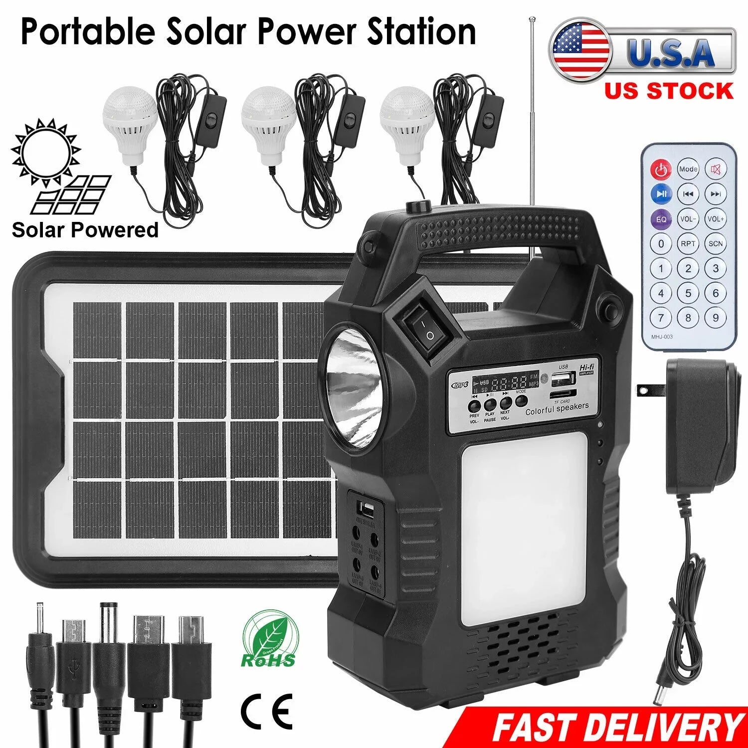 Stylish DFITO Portable Solar Powered Station, Rechargeable Solar Generator, Dual Way To Charge, Solar Panel Power Bank with 3 LED Bulbs Flashlight for Hiking Camping Emergency