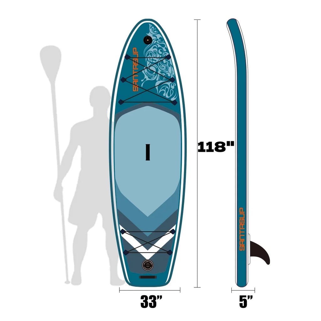 Stylish Inflatable Stand Up Paddle Board 9.9'x33"x5" With Premium SUP Accessories & Backpack, Wide Stance, Bottom Fin for Paddling, Paddle, Leash, Surf Control, Non-Slip Deck for Youth & Adult