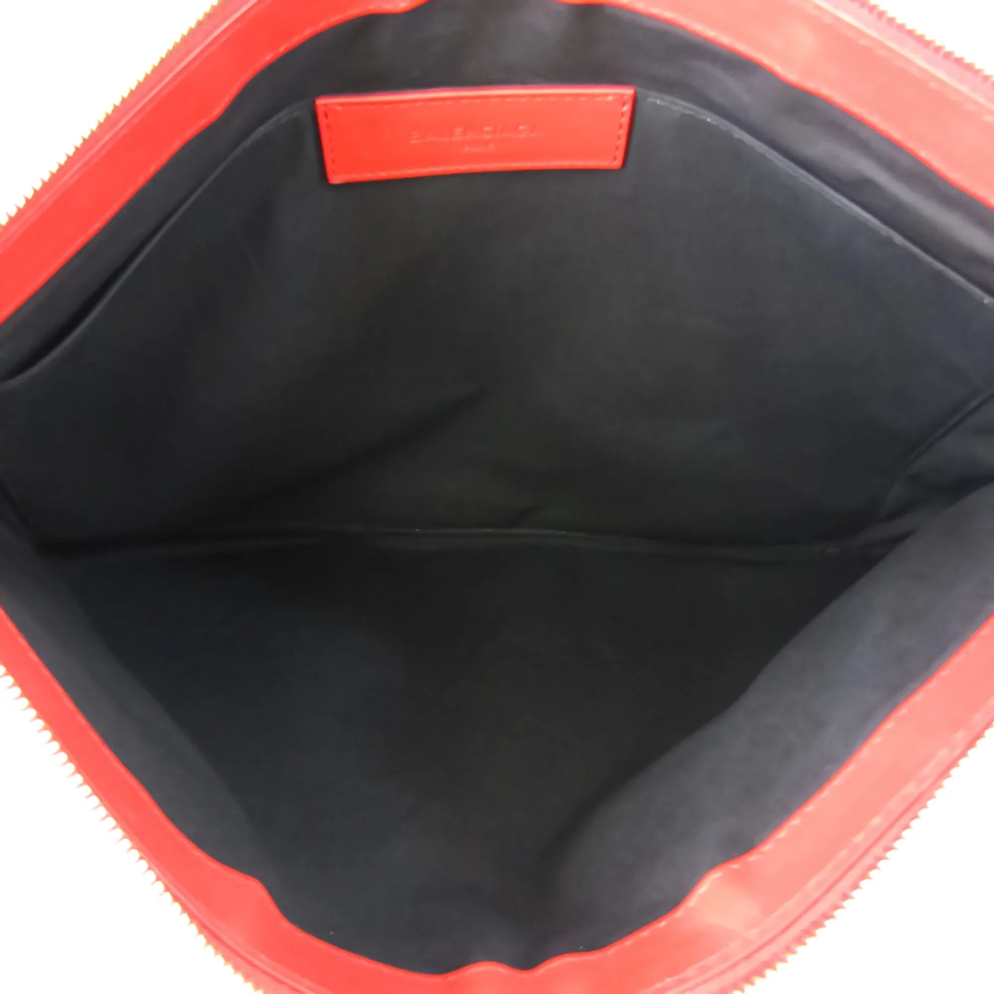 Stylish Pre-Owned Balenciaga 373840 Women's Leather,Canvas Clutch Bag,Pouch Beige,Red Color (Good)