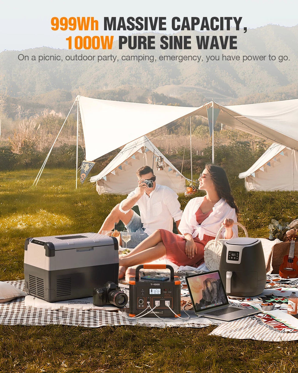 Stylish GRECELL 1000W Power Station + 200W Foldable Solar Panel Kits Set for RV Camping